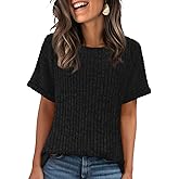 Bosmeer Womens Tops Business Casual Sweaters Short Sleeve Shirts Crew Neck Spring Summer Tops for Women 2025 Loose Fit