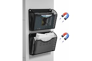 Vdamu 2 Pack 1-Tier Magnetic File Holder - No Drilling Installation File Organizer, Large Capacity Magnetic File Holder for Refrigerator, File Cabinets, Whiteboard, Office, Kitchen