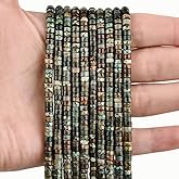 THEDAYEE 300pcs Natural Stone Heishi Beads 2x4mm African Turquoise Small Disc Gemstone Loose Spacer Beads for Jewelry Making 2 Strands 32 Inch