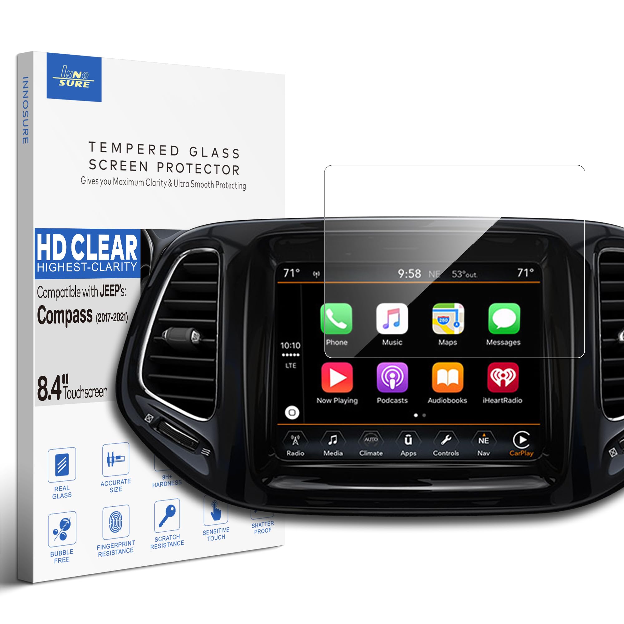 Photo 1 of INNOSURE Premium Tempered Glass Screen Protector designed for 2017 2018 2019 2020 2021 Jeep Compass 8.4 Inch Uconnect Touchscreen Anti Scratch (HD Clear)