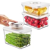 ZKIRON One-Touch Electric Vacuum Seal Food Storage Containers Set of 3 - Automatic Sealer Machine with Airtight Meal Prep Containers - BPA-Free & Stackable for Vegetables, Meat, Fruits (White)