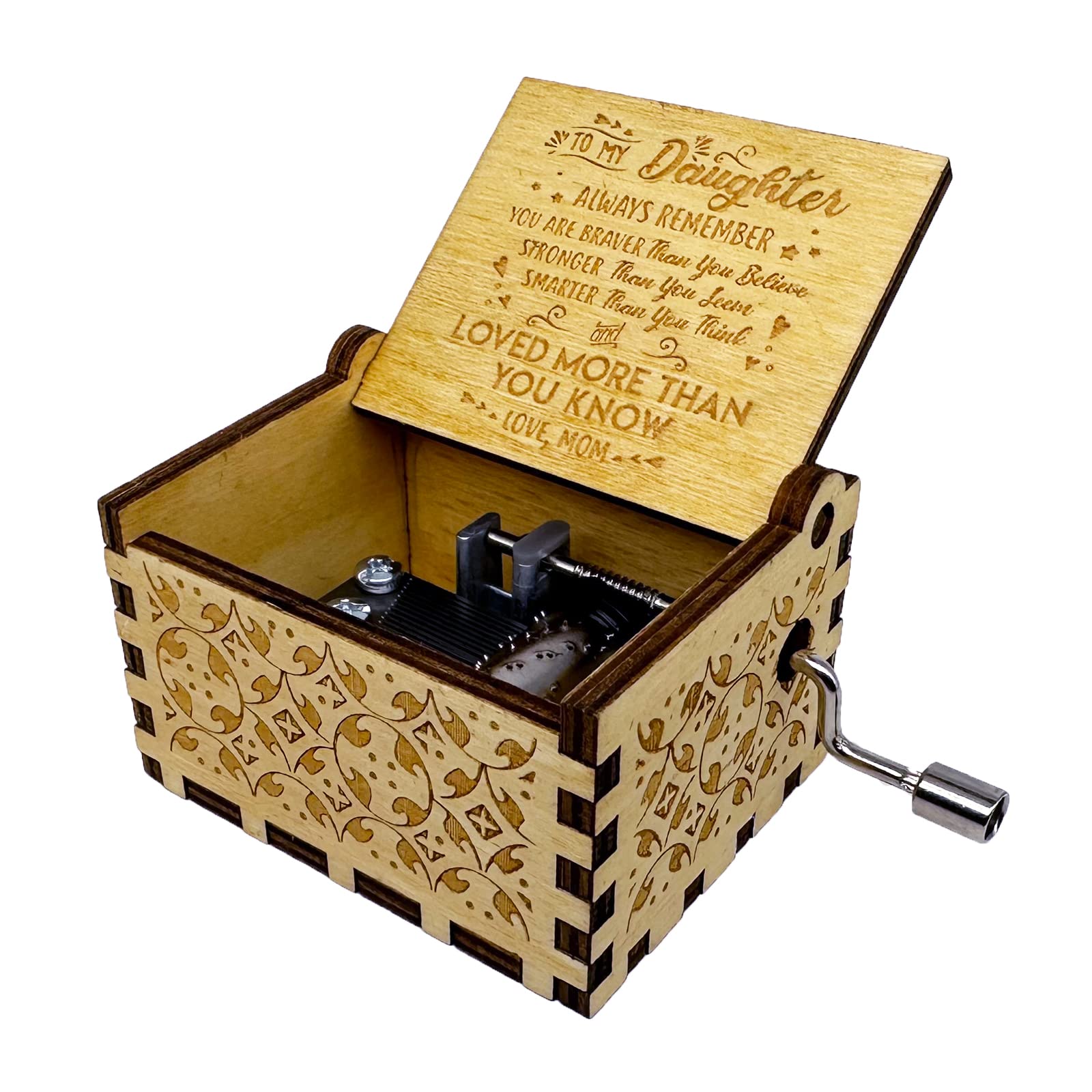 Youtang You are My Sunshine Music box 18 Note Hand Crank Engraved Wood Musical Box Antique Vintage Personalizable Gift for Christmas Birthday (From Mom to Daughter)…