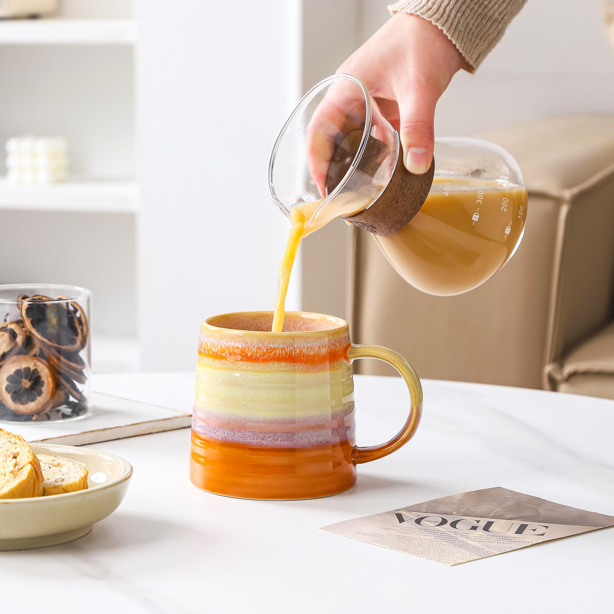 Large Ceramic Coffee Mug, Handmade Pottery Mugs, Tea Cups with Big Handle for Office and Home, 15.5 oz, Dishwasher and Microwave Safe (Orange)