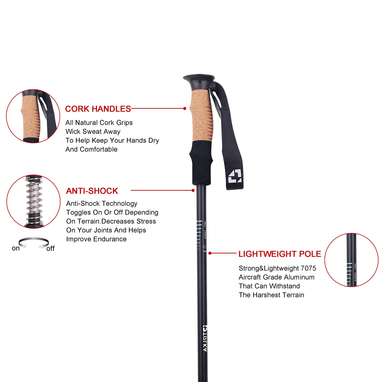 TOLKA Trekking Poles Aircraft Grade Aluminum 7075 External Lock Walking Sticks Anti-shock Cork Handle Quick Lock Hiking Canes and Walking Sticks With Air Ventilated Extra Padded Straps