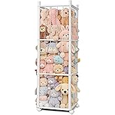 BENCHRY Stuffed Animal Storage Kids, Wood Stuffed Animal Zoo Storage with Brake Wheels, Stuffed Animal Organizer with Elastic Cords for Kids, Perfect for Nursery Playroom Kidroom Bedroom - White