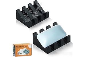 AIXIAOYA Silicone Soap Dish for Bar Soap Holder for Shower Bathroom Self Draining Waterfall Drying Tray Keep Soap Bars Dry Clean & Easy Cleaning (Black*2, 2)