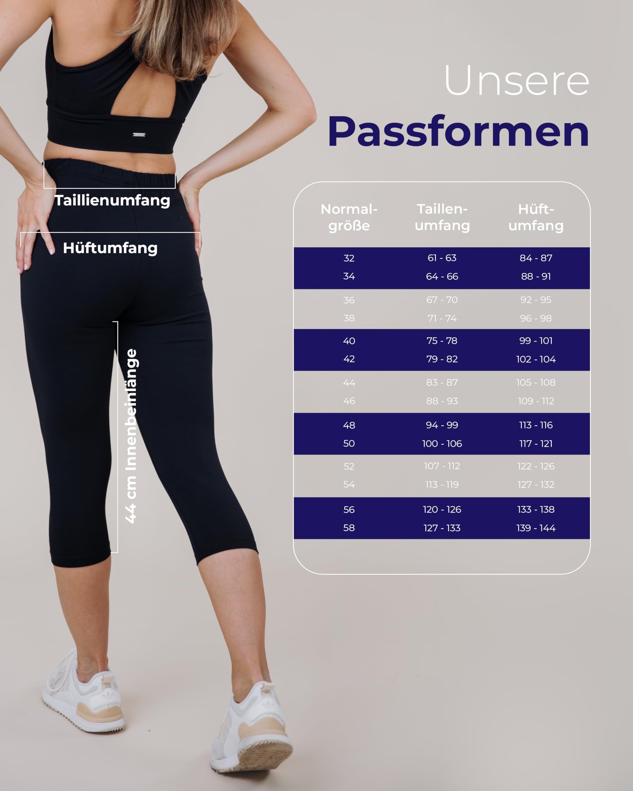 SES Capri Leggings Damen Schwarz (44/46) 2er Pack aus Baumwolle/blickdichte Damen Capri-Leggings/elastische Damen Leggins 3/4 lang Baumwolle/Damen Capri Leggings mit Perfekter Passform 5