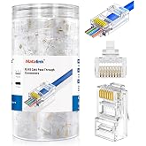 RJ45 Cat 6 Connectors, 200-Pack Cat6 Pass Through Connectors Ethernet Cable Connector Cat 6 Ends RJ45 Modular Plugs for Solid or Stranded UTP Cable