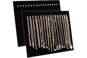 Genie Crafts 2 Pack Jewelry Display for Selling, Black Velvet Boutique Necklace Stands Boards with Hooks for Pop Up Shop (15 x 12 x 4.5 In)