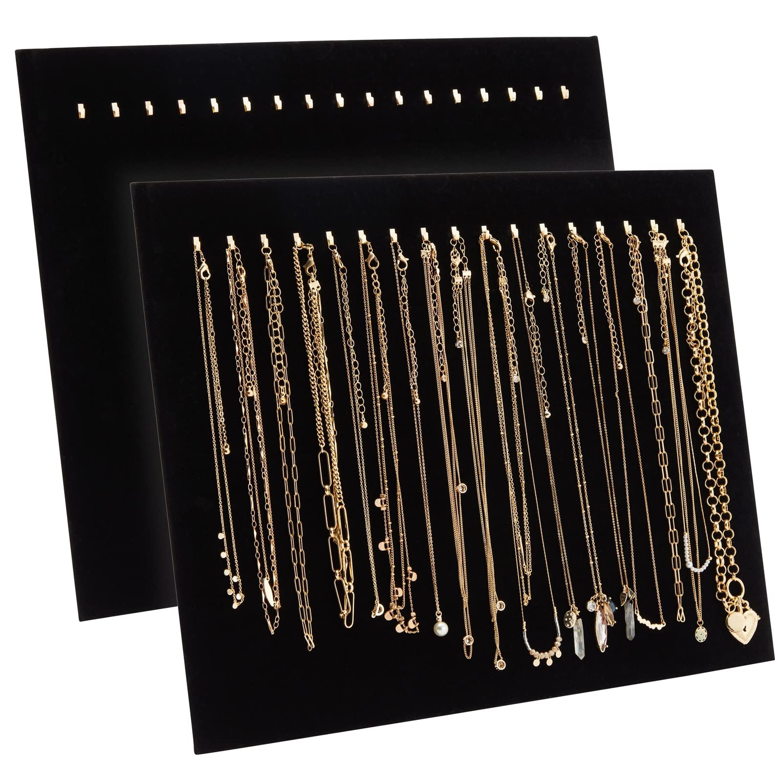 Genie Crafts 2 Pack Jewelry Display for Selling, Black Velvet Boutique Necklace Stands Boards with Hooks for Pop Up Shop (15 x 12 x 4.5 In)