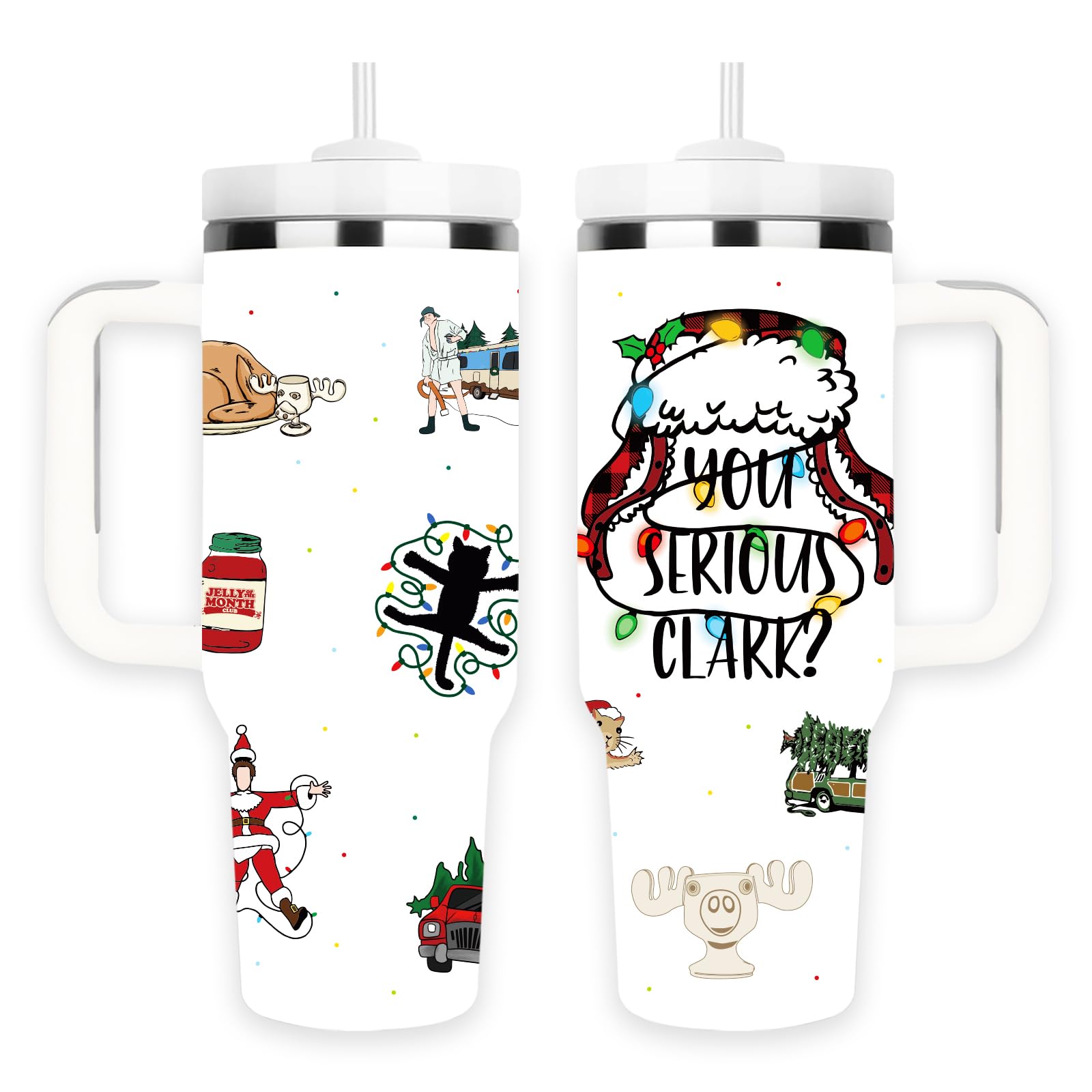 Photo 1 of Christmas Vacation Merch Gifts, 40 oz Stainless Steel Insulated Travel Tumbler, Funny Christmas Coffee Mug with Lids & Straws, Xmas Cups Keep Drinks Cold & Hot, White Elephant Gifts Stocking Stuffers