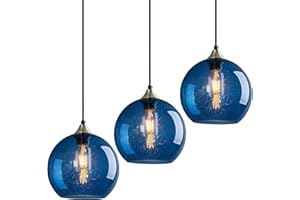 LBSQJ Blue Glass Pendant Lights Kitchen Island Lighting Globe Pendant Light Fixtures Modern Pendant Lighting for Kitchen Island Bedroom Living Dining Room Light Fixture(7.87in, 3-Pack)