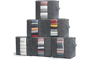 WISE OANNES 90L Large Capacity 6 Pack Clothes Storage Bag, Storage Bins for Clothes, Closet Organizers Storage Containers for Blanket Bedding Comforter, Thick Fabric with Reinforced Handles, Zipper, Clear Window