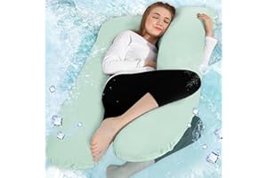 Chilling Home Cooling Jersey Cotton 59in Pregnancy Pillow for Sleeping Mint Green, Full Body Pillows for Adults, Maternity Pi