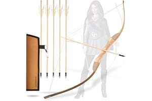 BASBON Youth Archery Bow and Arrow Set for Kids, 40" Handmade Wooden Bow and Arrow Prop Costume Cosplay Games Toys, Archery Set with 1 Bows 1 Quivers 5 Feather Arrows, Gifts for Kids Youth Adult Boys Girls