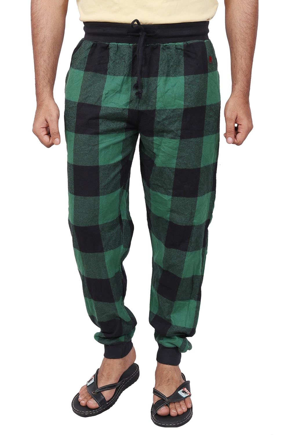 twist mens green and black checked linen melange comfort night western global desi wear pyjama pant with contrast & free shipping
