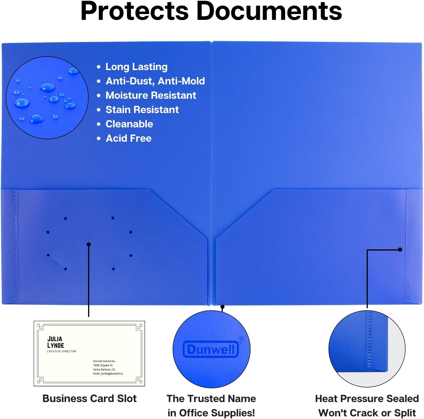 Dunwell Colored Pocket Folders, 2-Pocket File Folders (6 Pack, Colorful) School Folders, Plastic Folders with Labels, Two Pocket Folders, Letter Size File Folders with Pockets, Colored File Folders : Office Products