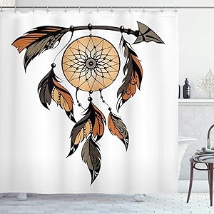Ambesonne Ethnic Shower Curtain, Dreamcatcher Feathers Image, Cloth Fabric Bathroom Decor Set with Hooks, 75