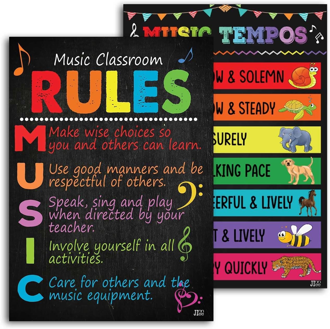 Photo 1 of Jinniee Music Classroom Rules Posters for Elements Bulletin Board Musical Education Decor Primary School Middle and High Decorations or Homeschool Set 2 Posters 11x17 inches