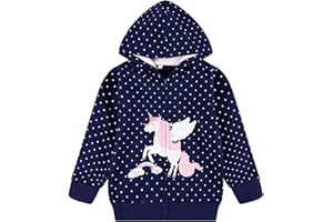 POPSHION Baby Girl Zip-up Jacket Rainbow Unicorn Cotton Hoodie Sweatshirt Toddler Fall Coat Kids Winter Outfits Outerwear 2t-7t