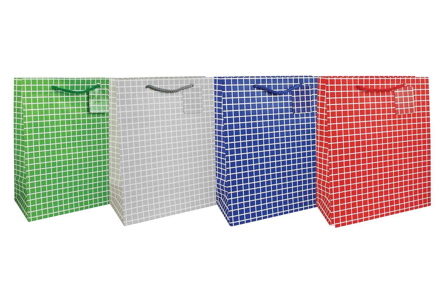 Emartbuy Set of 4 Luxury Gift Bag Strong Laminated Paper Mixed Colours 32 x 42 x 11.5 cm - Checks