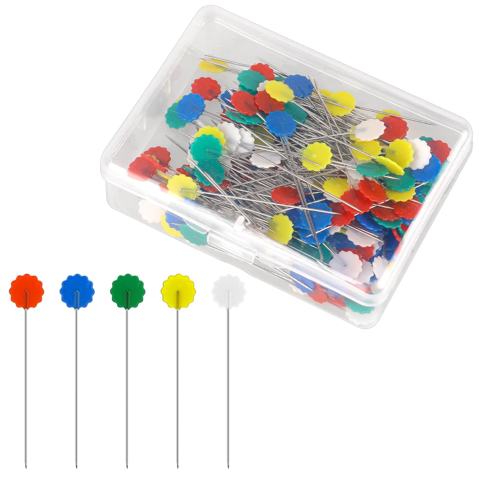Mozeat Lens 200Pcs Multicolor Vibrant Decorative Sewing Pins, Straight Pins with Flower Head, Ideal for DIY Projects