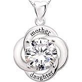 ALOV Jewelry Sterling Silver mother daughter Flower Cubic Zirconia Pendant Necklace