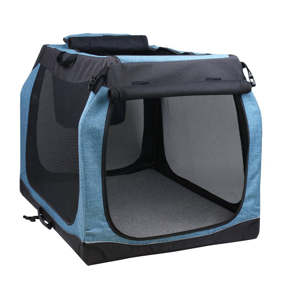 Soft Dog Kennel Foldable Travel Crate with Metal Frame for