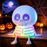 Skull Night Light for Kids, Silicone Skull Skeleton Lamp RGB Rechargeable | Touch Control Dimmable, BPA-Free Food-Grade Silicone, 7 RGB Colors, 80-Hour Battery, Halloween Decor Gift for Kids Bedroom