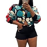 Alunzoem Wool Coats for Women Flower Bomber Jacket Long Sleeve Button Down Fashion Sweater Jackets Outerwear