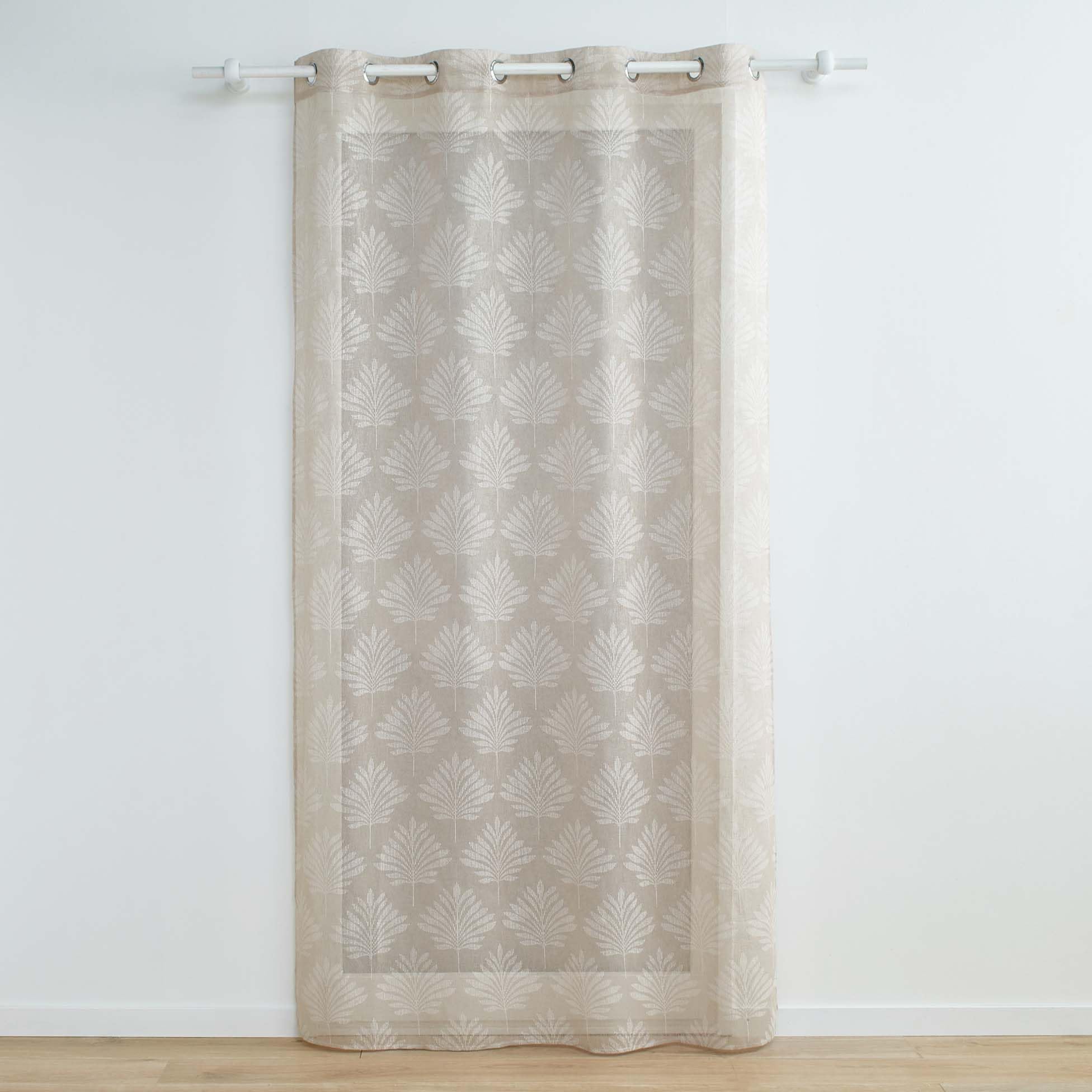 Douceur d'Intérieur Levita Sheer Eyelet Curtain (140 x 240 cm) Taupe Woven Voile with Appliques