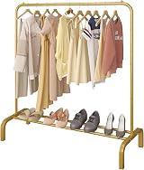JIUYOTREE 110cm Metal Garment Rack with Bottom Shoe Shelf Gold