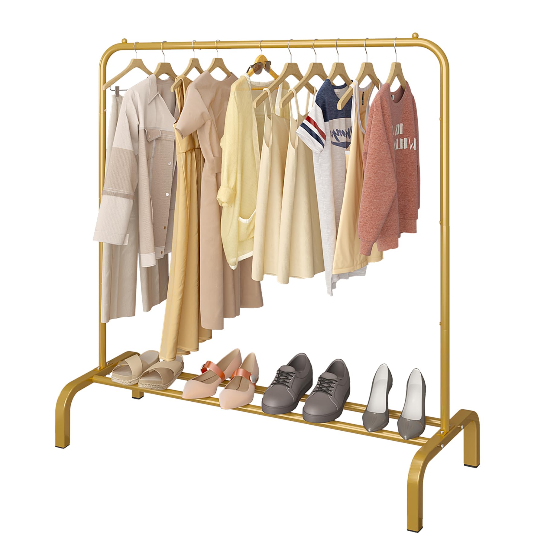 JIUYOTREE Clothing Garment Rack 110CM Metal Clothes Rail Coat Rail with Bottom Rack for Coats Skirts Shirts Sweaters Gold