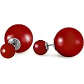 Galaxy Gold GG 14K Solid Gold Double Red Shell Pearl Stud Earrings for Women, Fine Jewelry for Women