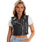 Faux Leather Vest For Women Zipper Cropped Sleeveless Biker Moto Slim PU Motorcycle Waistcoat