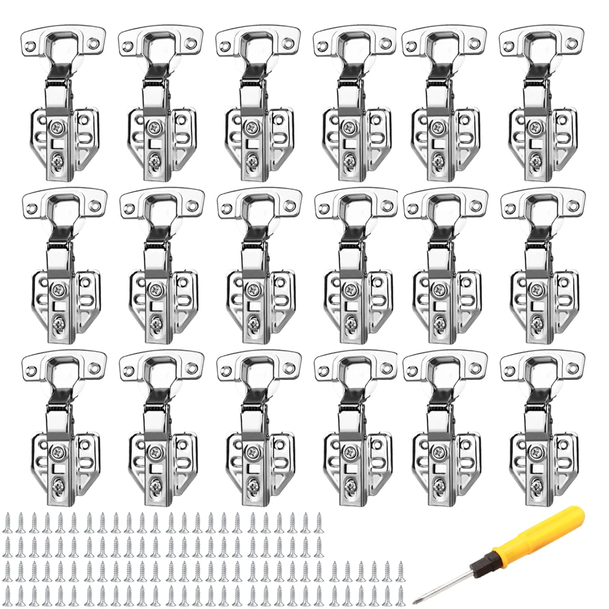 Kitchen Cupboard Hinges 18 PCS 110 Degree Soft Close Hinges Full Overlay Kitchen Door Hinge Stainless Steel Kitchen Cupboard Hinges Soft Close Hinges for Kitchen Cupboards with Screws Screwdriver