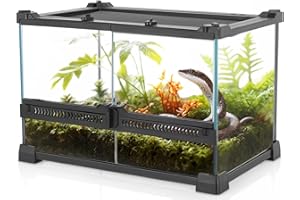 NEPTONION Mini Reptile Glass Terrarium 12"x8"x8" Durable Reptile Habitat Tank with Heat Resistant Aluminum Alloy Frame, Double Swinging Doors for no Jam by Sand and Other Debris