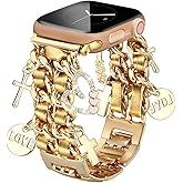CHARMINGO Stylish Band Compatible with Apple Watch Band 38mm 40mm 41mm 42mm 44mm 45mm 46mm 49mm Women, Dressy Metal Apple Watch Strap with Cute Charms for iWatch Band SE 3 Ultra 2 3 Series 11 10 9 8 7 6 5 4 3 2 1