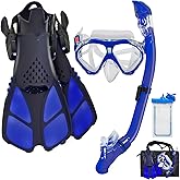 Aisrida Kids Snorkeling Set Children Mask Fin Snorkel Set Snorkeling Gear Snorkel Mask + Adjustable Swimming Kids Flippers+ Dry Snorkel Tube + Travel Bags
