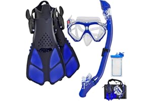 Aisrida Kids Snorkeling Set Children Mask Fin Snorkel Set Snorkeling Gear Snorkel Mask + Adjustable Swimming Kids Flippers+ Dry Snorkel Tube + Travel Bags