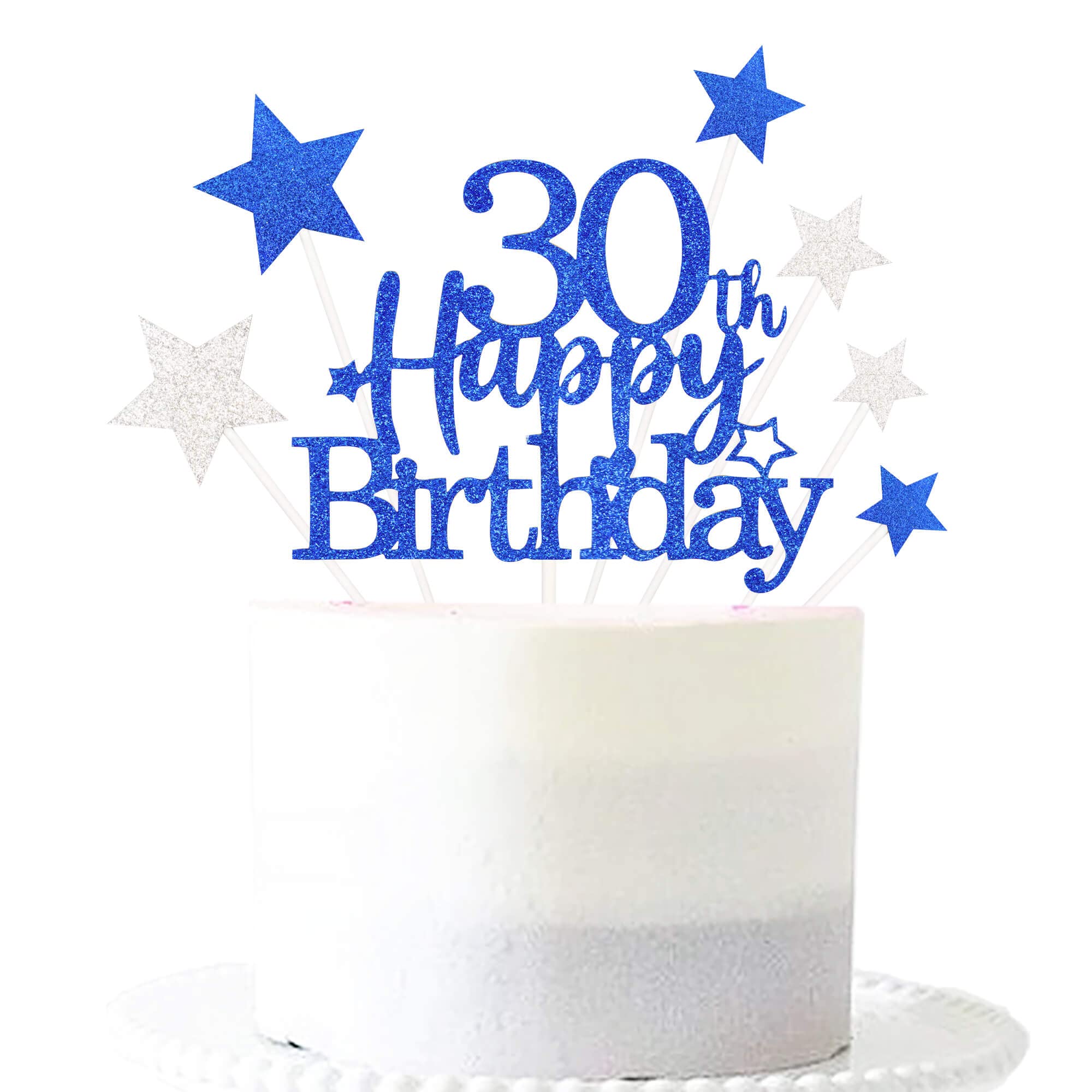 Pargleev Glittery 30th Cake Topper with Star men women 30 Birthday Party Supplies, Thirty Years Old Birthday Party Decorations Royal Blue
