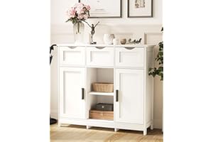 MIRROTOWEL Storage Cabinets，Wooden Floor Cabinet，with Drawers and Shelves Storage Cabinets，Accent Cabinet for Living Room， Bedroom，Bathroom Furniture Home Decor（White）