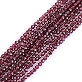 GEM-Inside Natural 3mm Red Garnet Gemstone Faceted Round Stone Loose Beads Crystal Energy Power for Jewelry Making 15"