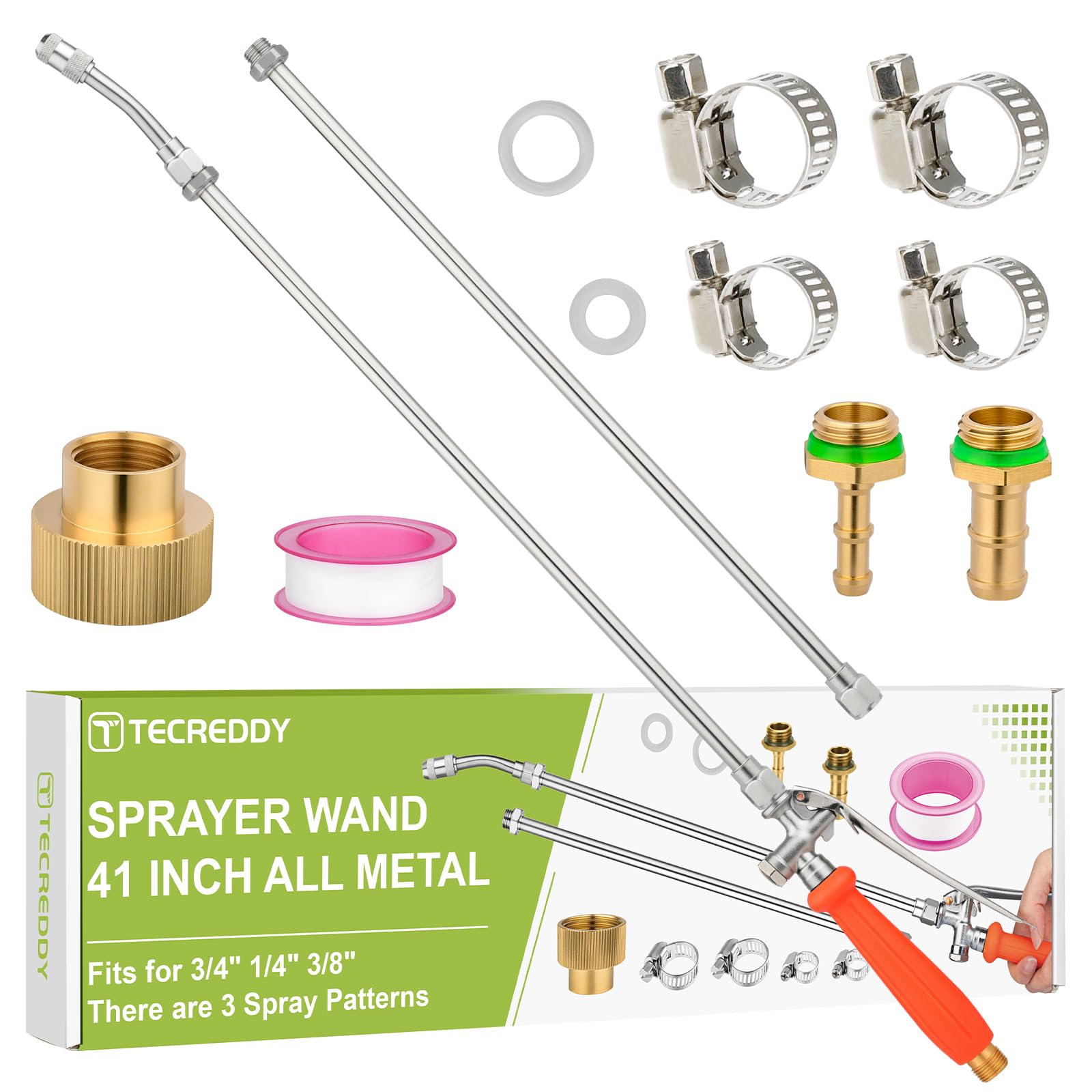 Photo 1 of **********MISSING PARTS*******
Tecreddy Replacement Sprayer Wand, 41 INCH All Metal Pump Spray Wand with Stainless Steel Extension Tubes, 1/4" 3/8" Brass Barbs & 3/4" Garden Hose Joint Parts for Lawn Plants Careing Watering