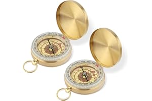 2pcs Survival Compass for Hiking, Pocket Style Copper Clamshell Compass, Military Survival Gear Luminous for Adults for Campi