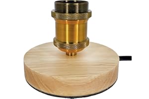 WOPARU Wood Table Lamp Base Only - Small Round Oak Dimmable Desktop Light Socket, Vintage E26/E27 Edison Screw Bulb Holder, 5