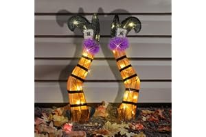 SUNNYPARK Halloween Lighted Witch Legs Outdoor 22’’ Set of 2 Orange Witch Legs Battery Operated with Warm White LEDs Outdoor Yard Lawn Garden Decor