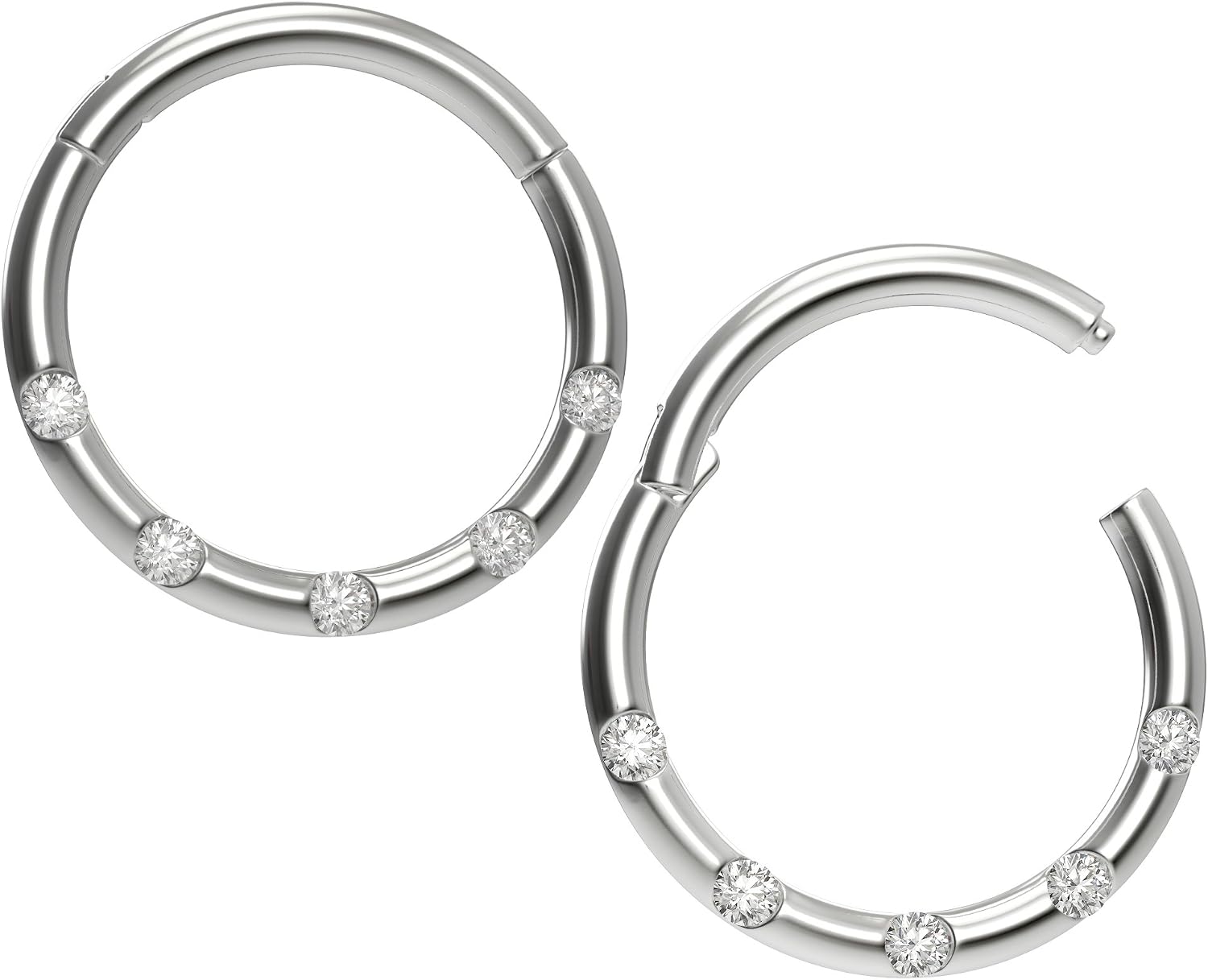 2pc 18g 1mm CZ Hinged Segment Rings Steel Septum Bar Nostril Seamless Clicker Hoop Cartilage Bar Nose Bar Ear Tragus