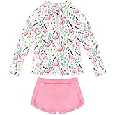 WOWENY Girls Rash Guard Swimsuit 2 Piece Long Sleeve Bathing Suits UPF 50+ Swimwear Rashguard Set for 6-14 Years