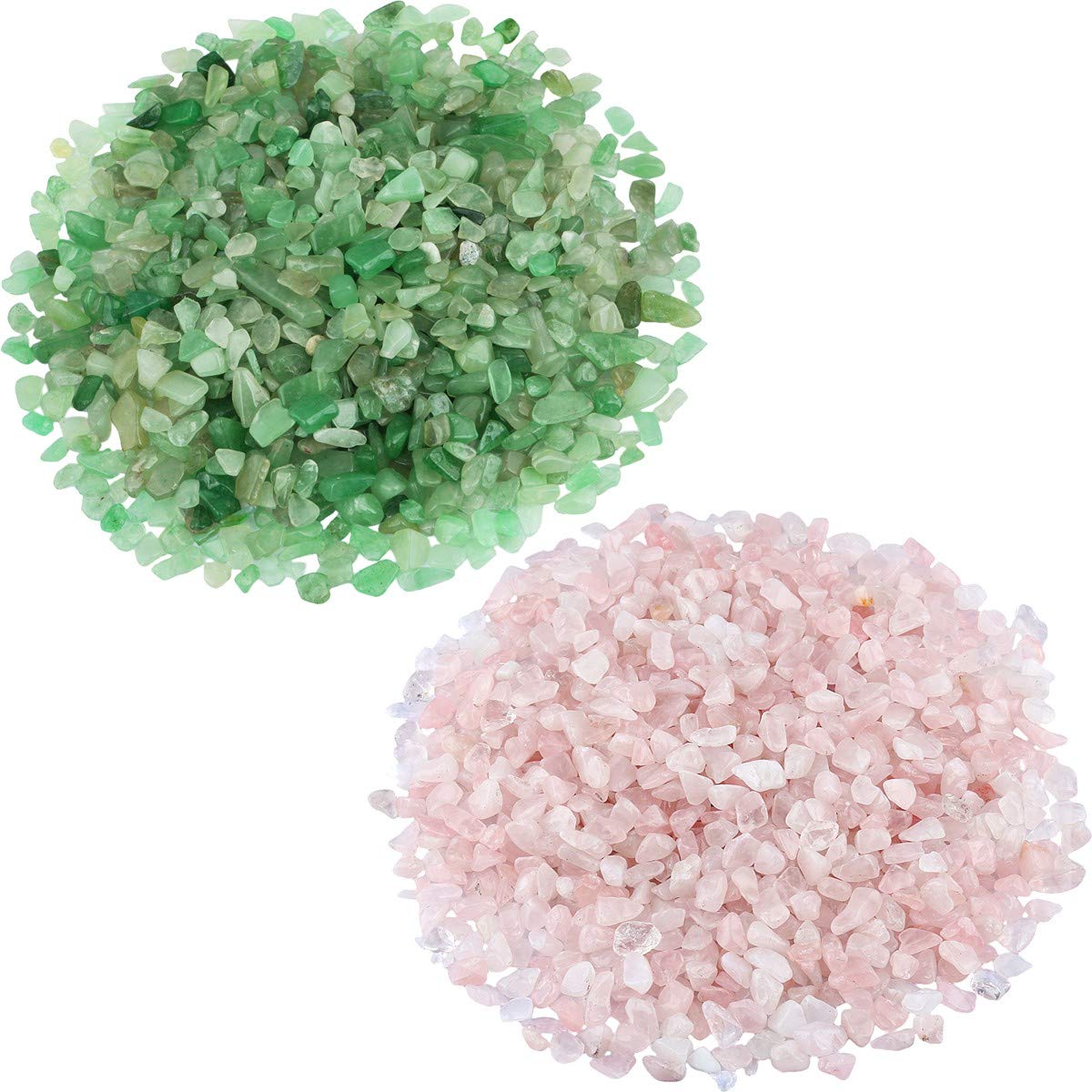 SUNYIK Green Aventurine/Rose Quartz Chips Stone Crushed Healing Crystal Quartz Rocks Reiki Decoration Irregular Shaped, 0.1"-0.5", 0.5lb, Pack of 2